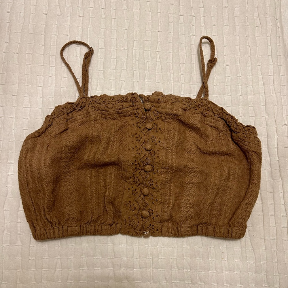 Brown Lace Crochet Top